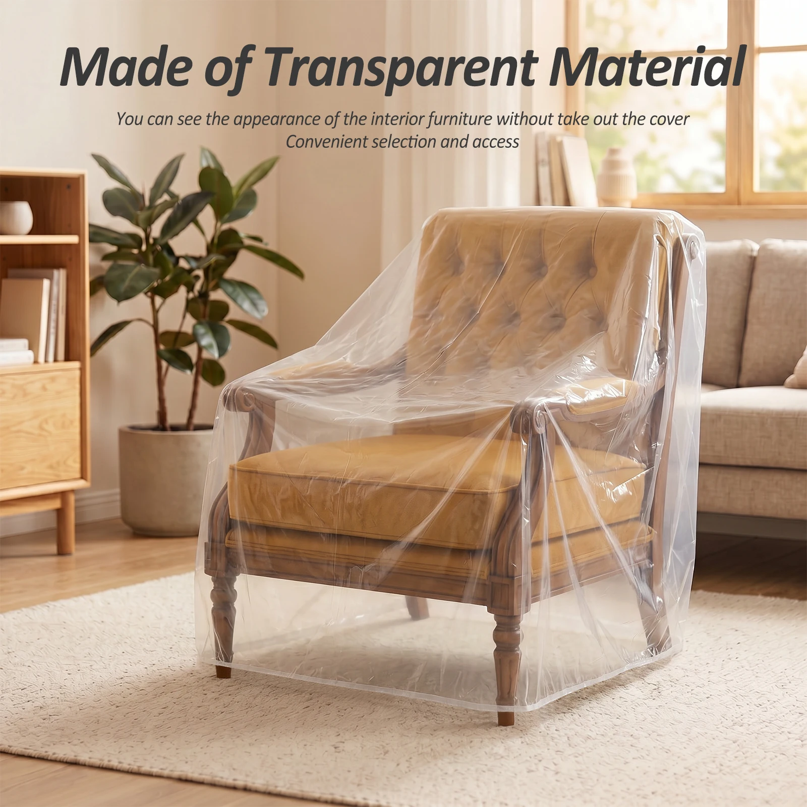 2Pcs Transparent Chair Cover Waterproof Dustproof Outdoor Furnishing Protective Cover with Elastic Band Single Sofa Chair Cover