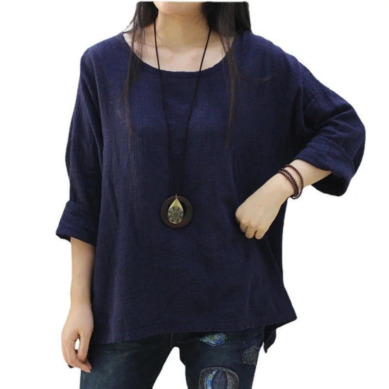 Loose Fit Bamboo Rayon Crew Ne T-irt Simple Artistic Women's Faion Long Sve Busin Casual  Color irt