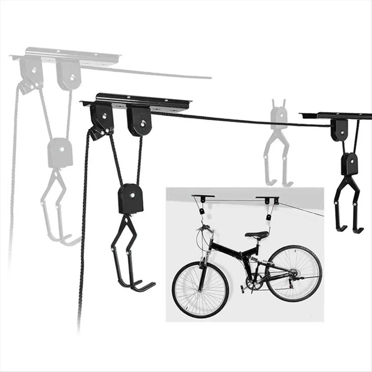 【~-new-abhw】garage-ceiling-bike-hoist-system-pulley-storage-with-bike-hangers-efficient-space-saving-mount-for-bicycles