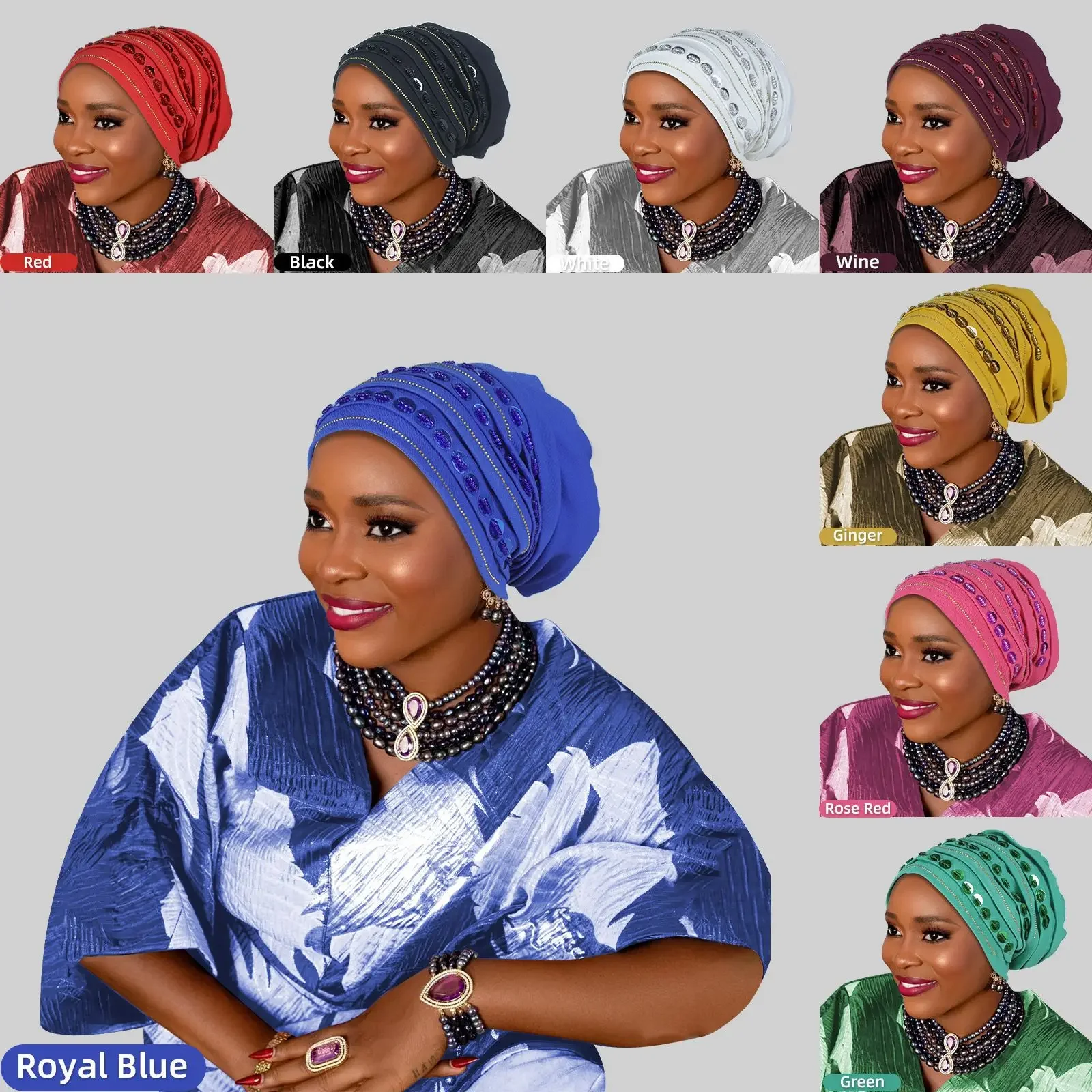 موضة الزفاف Geles الأفريقي Headtie السيارات Gele الماس العمائم للنساء النسيج أغطية الرأس الإسلامية خوذة أشرطة رأس الإناث