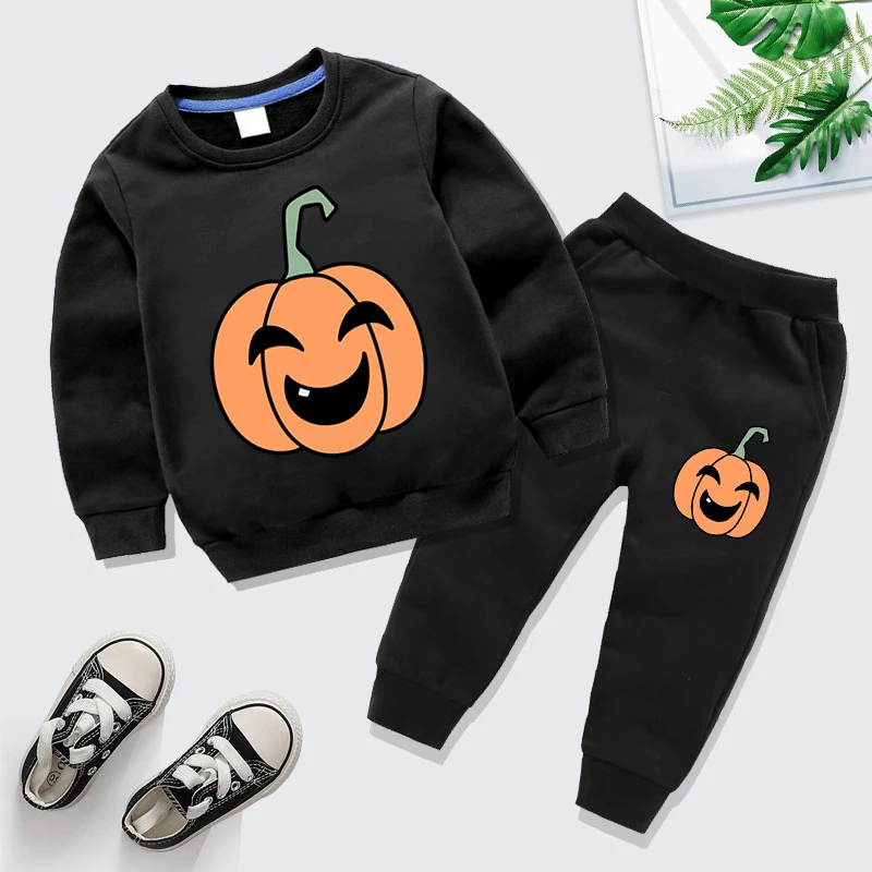 Children Clothes Cartoon Pumpkin Halloween Pullover+Pants 2pcs Sets Autumn Toddler Girls Boys Long Sleeve Sweatshirt Tracksuits