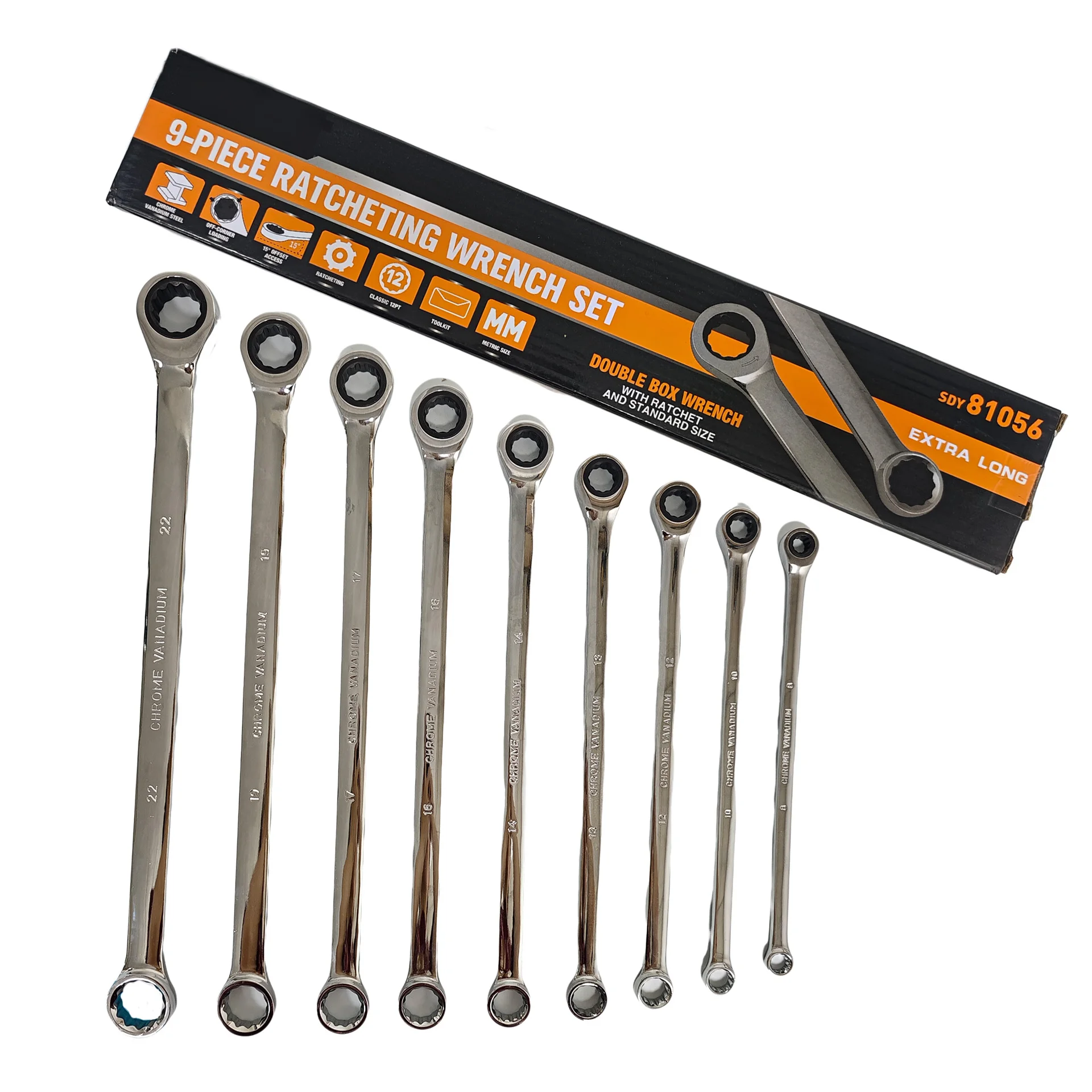 9PCS Wrench Set with Ratchet Spanner Kit,8-22mm 72-tooth No Slipping Smooth Operation, Drop Forged Durable Premium Heavy-duty