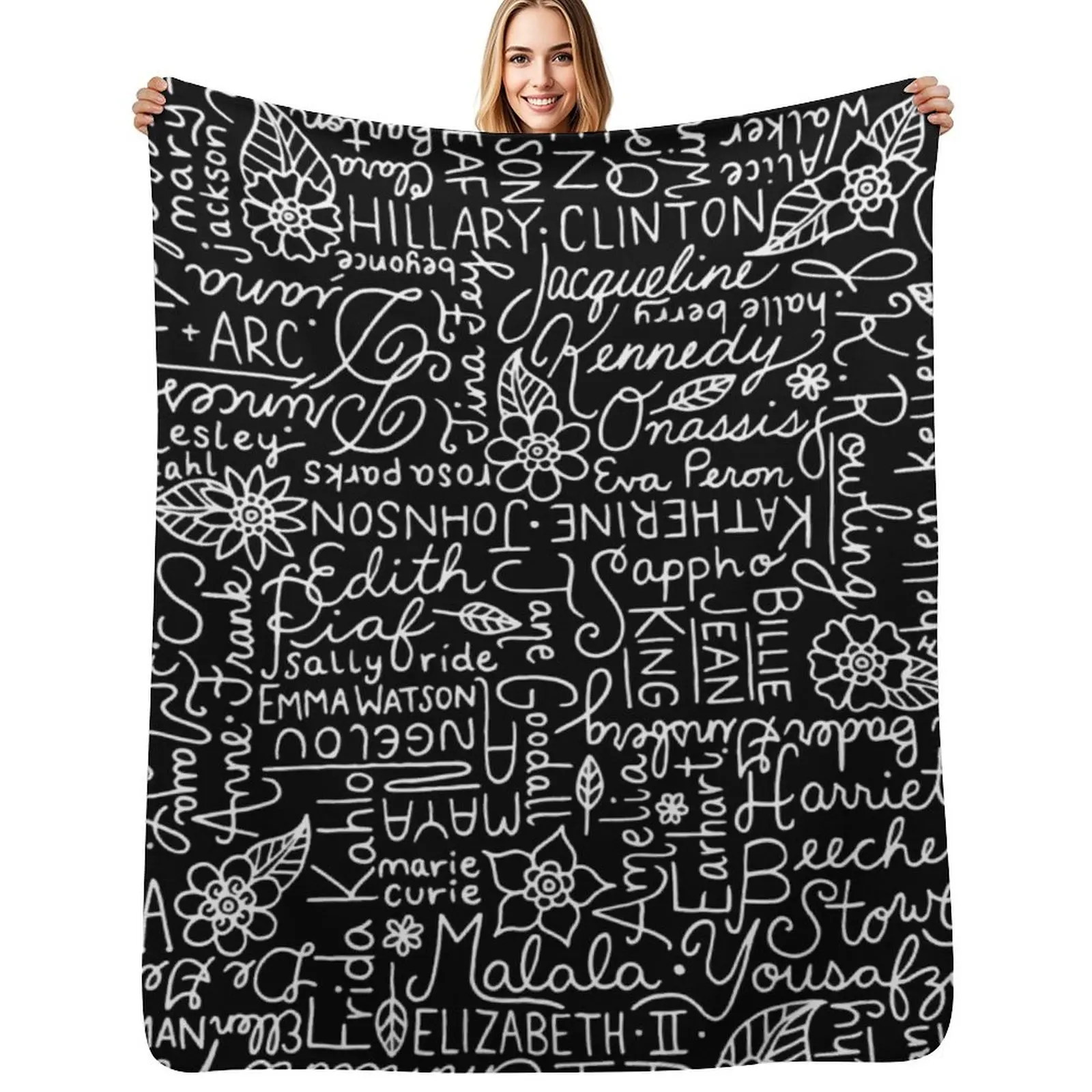 Strong Women || Black and White || Lettering || Woman Throw Blanket Reusable Durable Soft Blanket for All Seasons