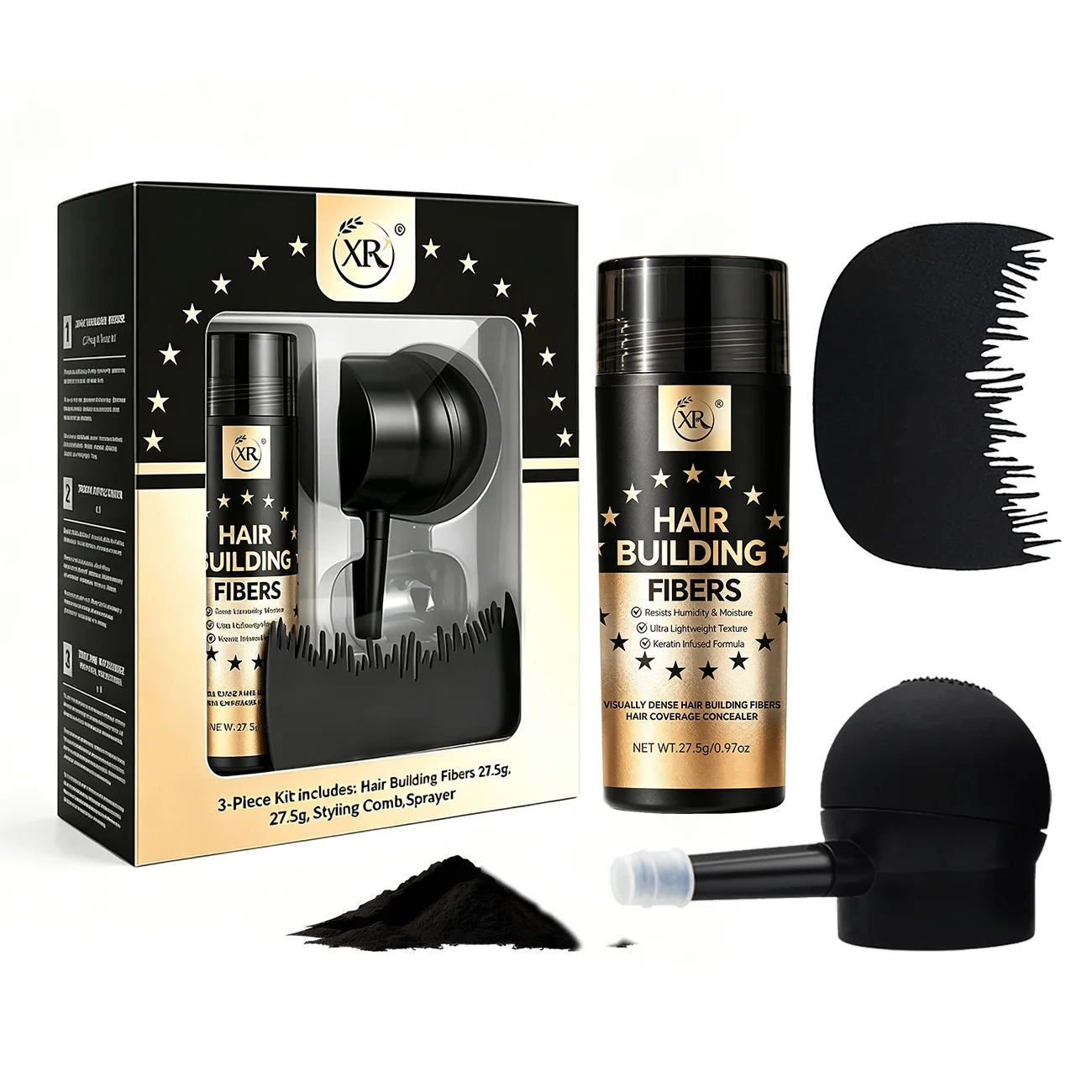 Black fiber powder suit, instant additional hair, cover baldness, enhance hair volume, natural and lasting.