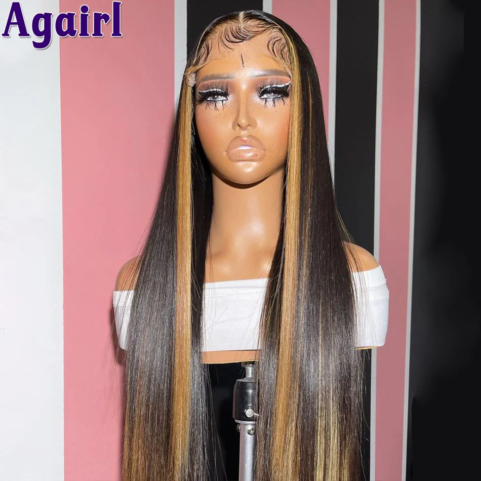 Blonde with Black Highlight Colored Straight 13X6 13X4 Lace Front Wigs Peruvian Virgin Human Hair Wigs 6X4 Lace Wigs For Women