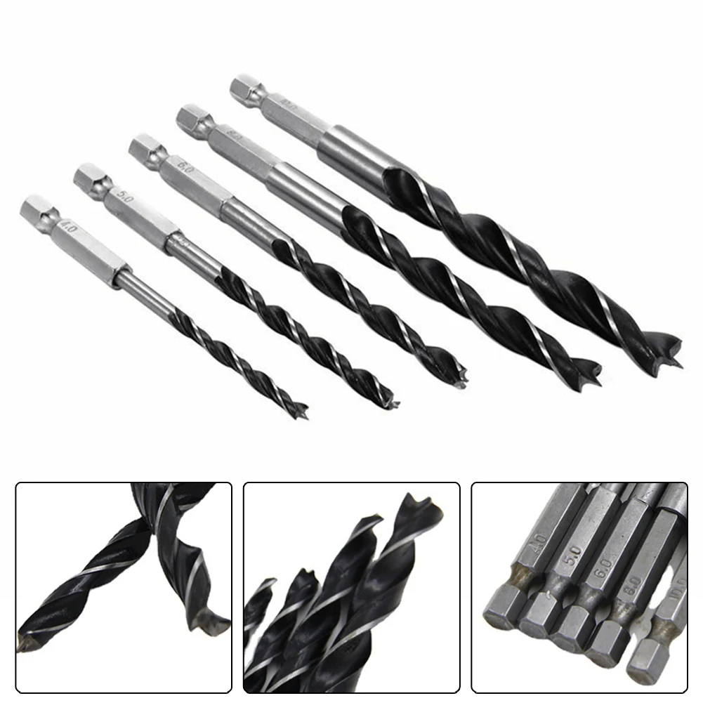 5Pcs Drill Bit Set 4-10mm Three Point Woodworking Drill Bits Kit 1/4\
