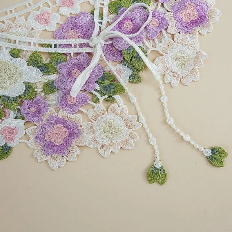 Fairytale Decorative Fake Collar Lace Shawl Wrap Embroidery Floral Capelet Dickey Mini Women Detachable Necklace 6XDA
