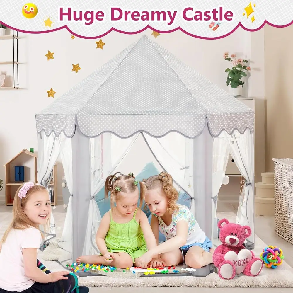 Princesa tenda meninas grande playhouse crianças castelo jogar tenda com luzes da estrela presente brinquedo para crianças interior e exterior ga