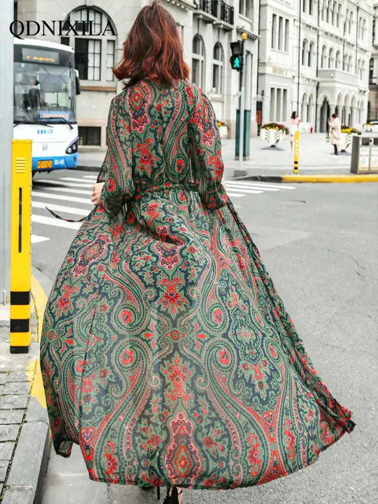 Vestido largo playero para mujer, con protección solar Blusa de gasa, trajes de verano, 2024