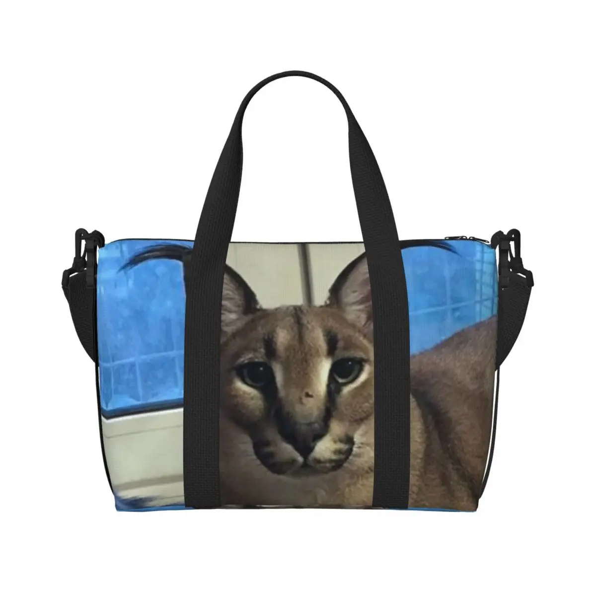 Custom Big Floppa Funny Meme Groceries Tote Shopping Bag Women Large Capacity Caracal Cat Beach Gym Travel Bags