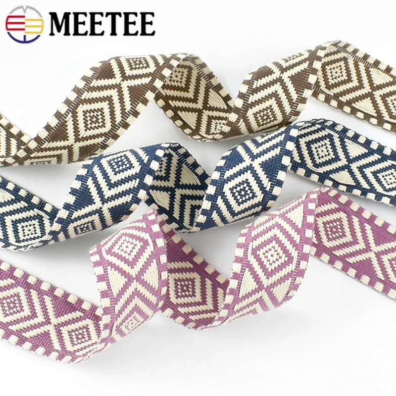 Meetee-Webbing Jacquard Étnico, 2m, 5m, fitas de lona de algodão grosso de 38mm, vestuário, costura, acessórios de renda, 1,2mm