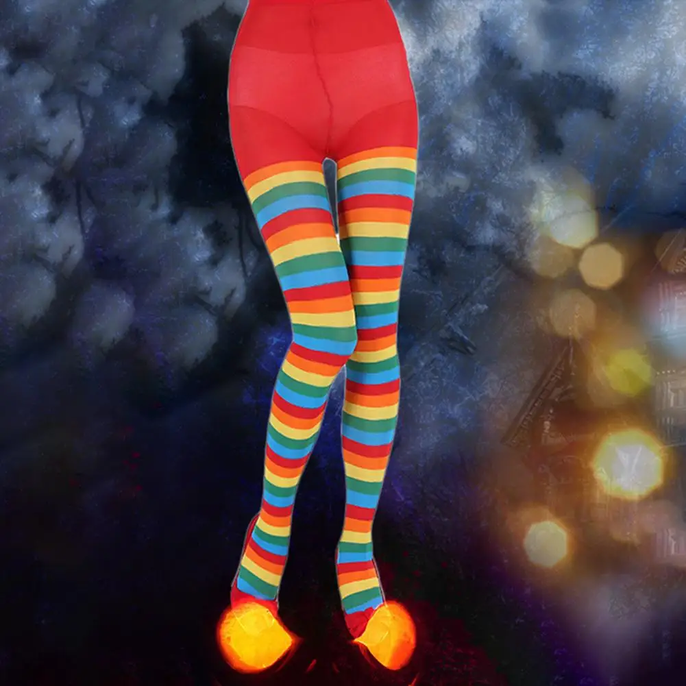 

High Waist Women High Elasticity Stockings Pantyhose Girls Rainbow Multicolor Christmas Striped Lady Vintage Cosplay Costume