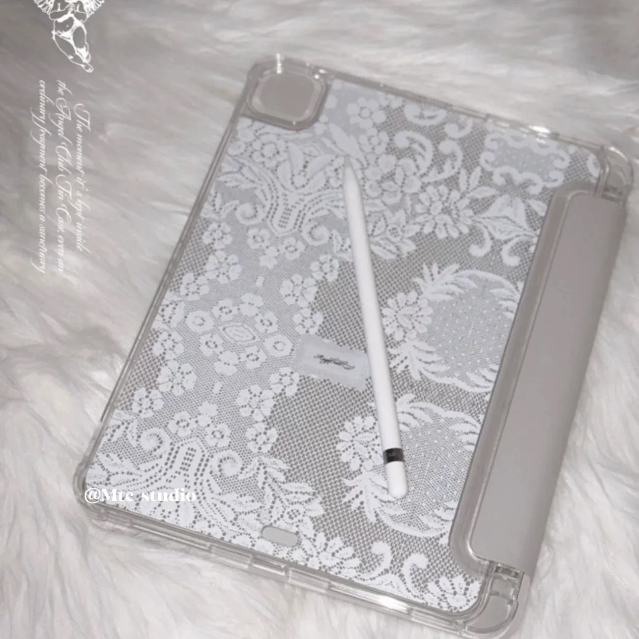 Romantic White Lace For iPad Case iPad Air 4 5 6 Pro 11 12.9 13 M4 10.9 10.2 Mini 7 6 Smart Tri-folded edge Case with Pen Holder