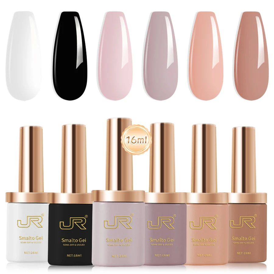 

JR 6pcs 16ml gel nail polish set Including Red Pink Nude Gel Polish Kit UV LED Soak Off Polish Home DIY top coat base coat gifts