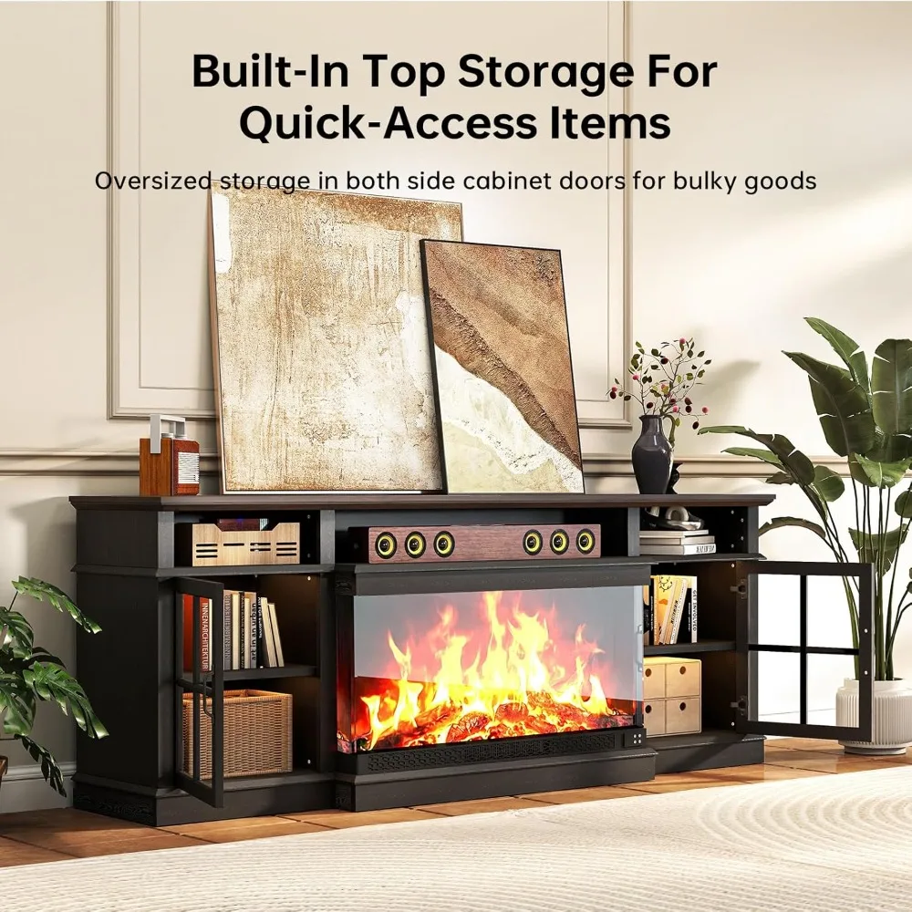 

70" Fireplace TV Stand, 3 Sided Glass Modern Entertainment Center for TVs Up To 80”, TV Console with Storage, Customized