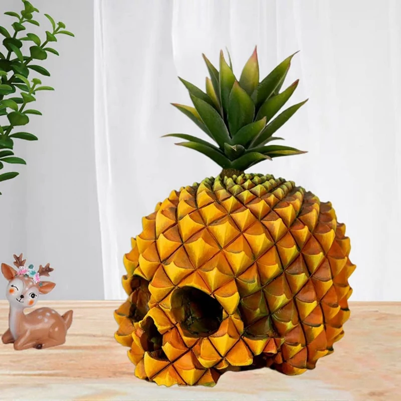 Resin Pineapple Skull Statue Halloween Decorations Sculptures Gothic Skull Skeleton Head Statue Ornaments Desktop Decor