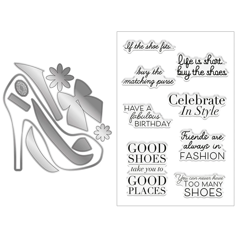 If The Shoe Fits Metal Cutting Dies Stylish High Heeled Shoe Accessories Clear Stamp For DIY Scrapbooking Crafts Cards Making X9