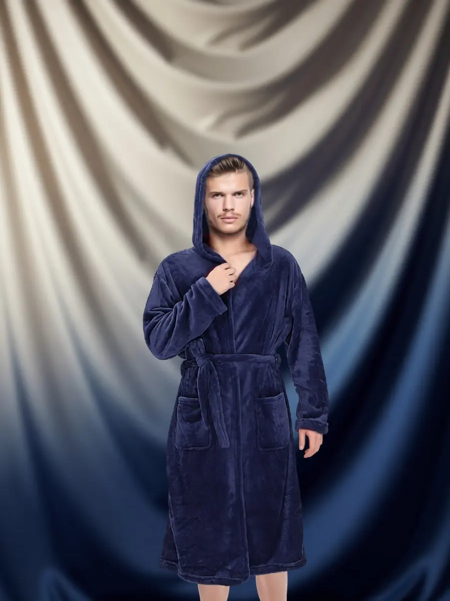 Men's Hooded Bathrobe Comfortable Polyester Soft Lightweight Shower Robe Long Towel Robe Bathrobe College Dorm Bedroom Bath
