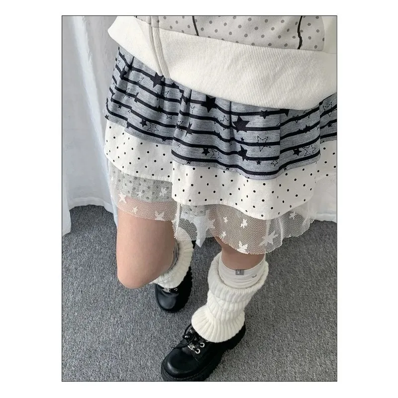 Women's Sweet Layered Mesh Pettiskirt High Waist A-Line Star Print Detachable Skirt