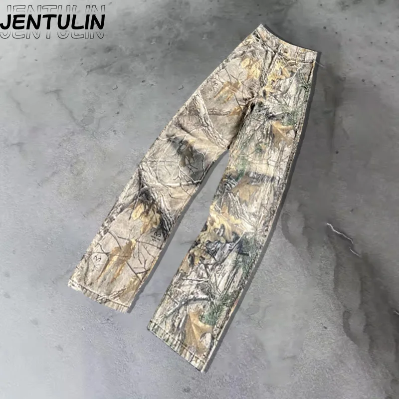 

Street Fashion Trends Men's Clothing Branched Straight Leg Jeans Unisex Y2K Retro Loose Camouflage Jeans Men's Casual Trousers