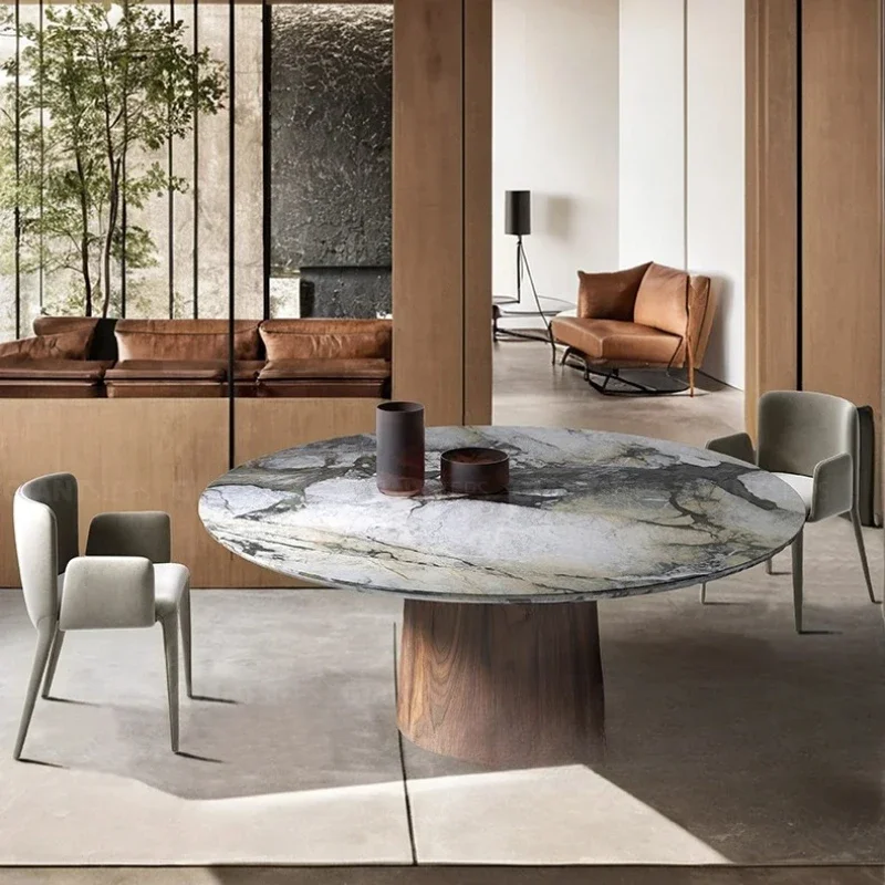 A Natural marble dining table round meal luxury stone home villa size  high-end customizable dining table