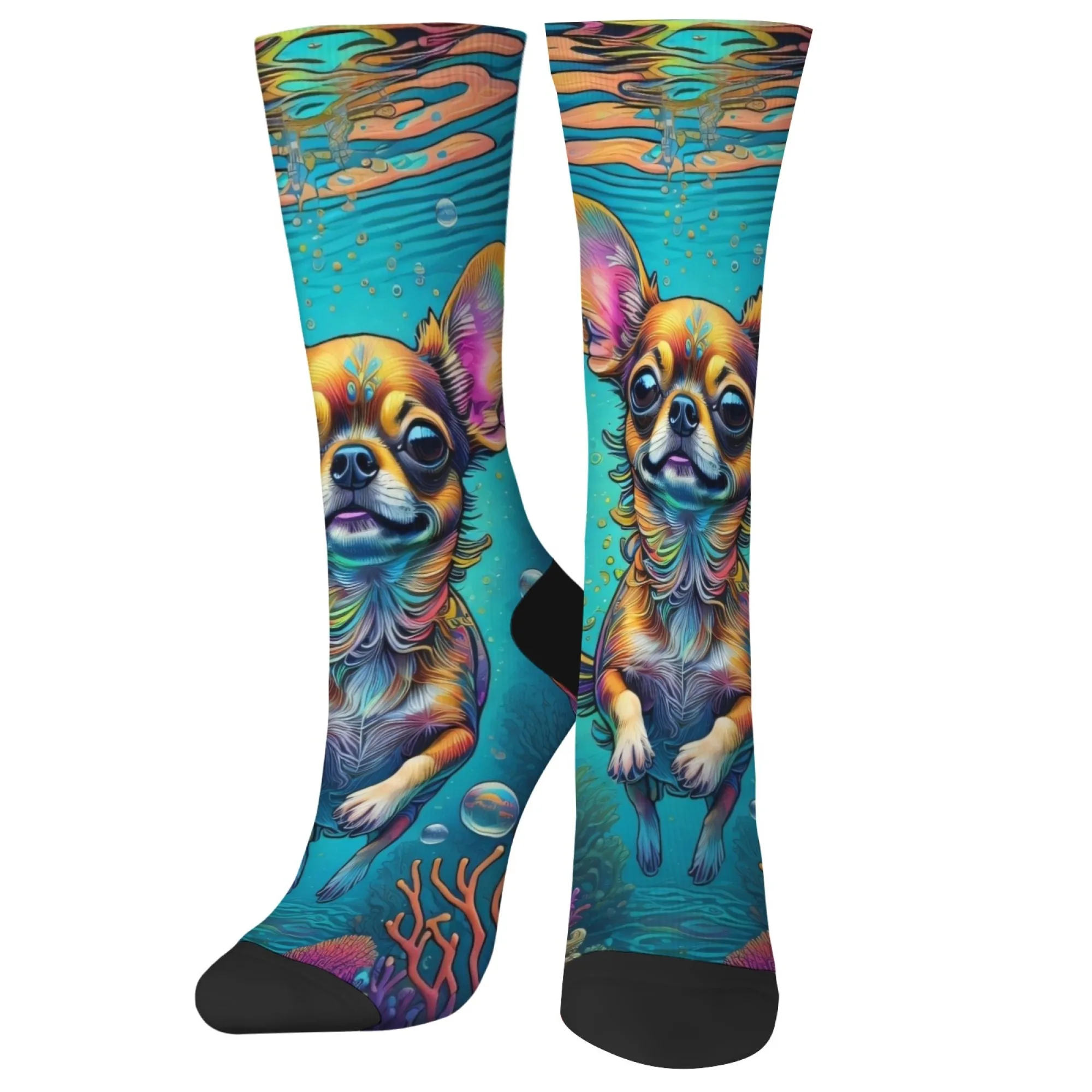 

Illustrations of Chihuahuas with fantastical colors Comfortable Sock Gift Novelty Funny Crew Socks Soft Breathable Non-slip Warm