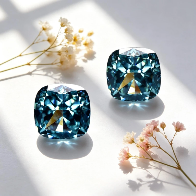 Kubischer Zirkonia Crushed Ice Cut Quadratische Kissenform Aquamarin-Farbe 5A+ Qualität CZ 4K-Schliff Hochkarätiger Diamant – Detail 4