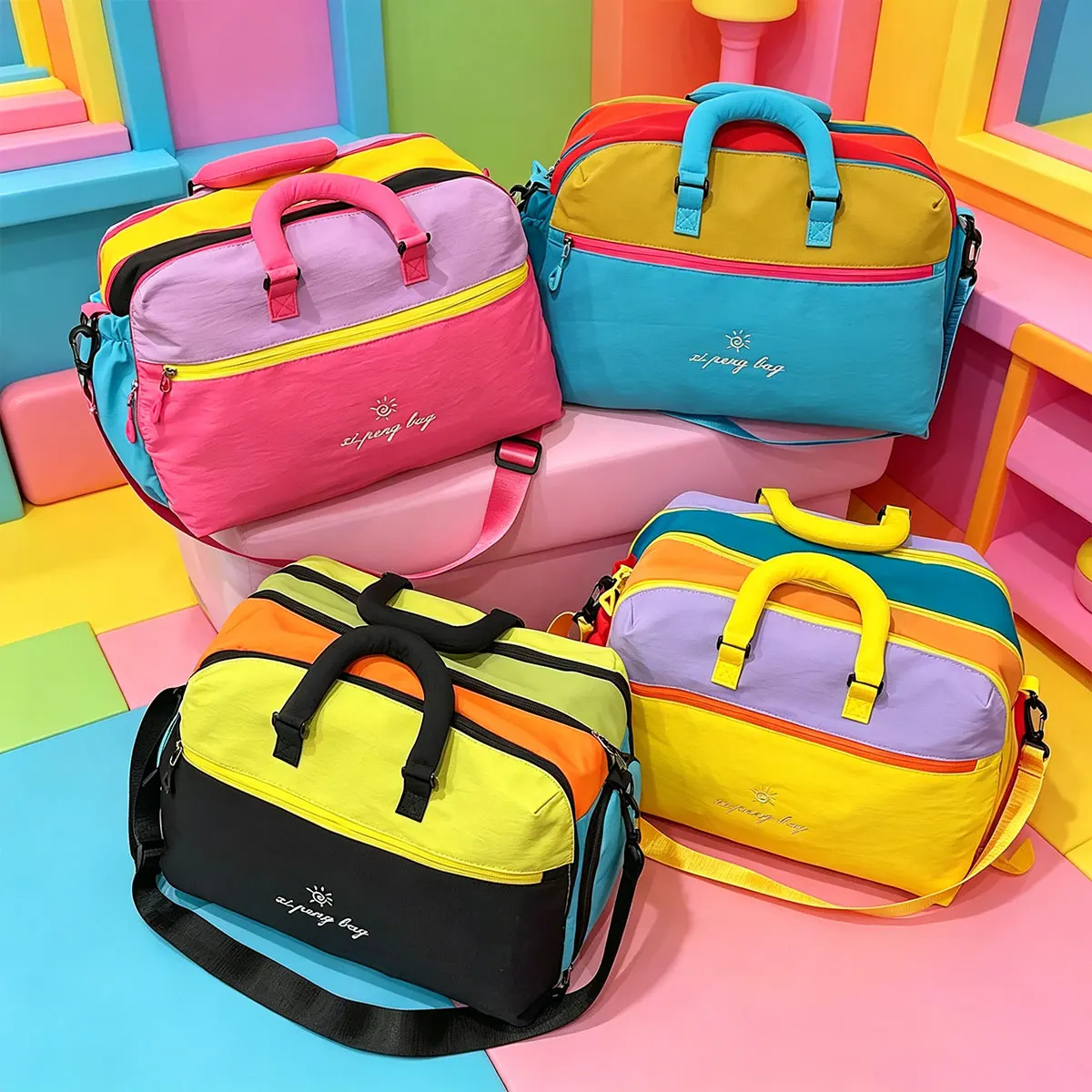 Trendy and Cool Sports Dopamine Color Travel Bag Independent Shoe Compartment Lightweight Yoga Bag Outdoor Travel Fitness Bag