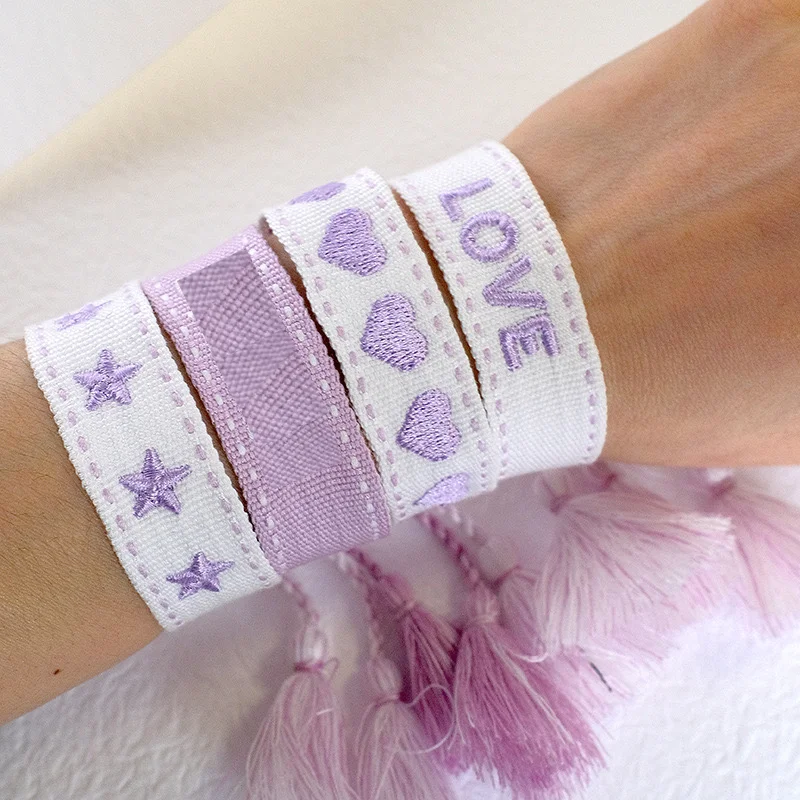 

Valentine's Day Gift Boho Purple Series Embroidery Bracelet For Women Handmade Woven Tassel Adjustable Bracelet Fashion Jewelry