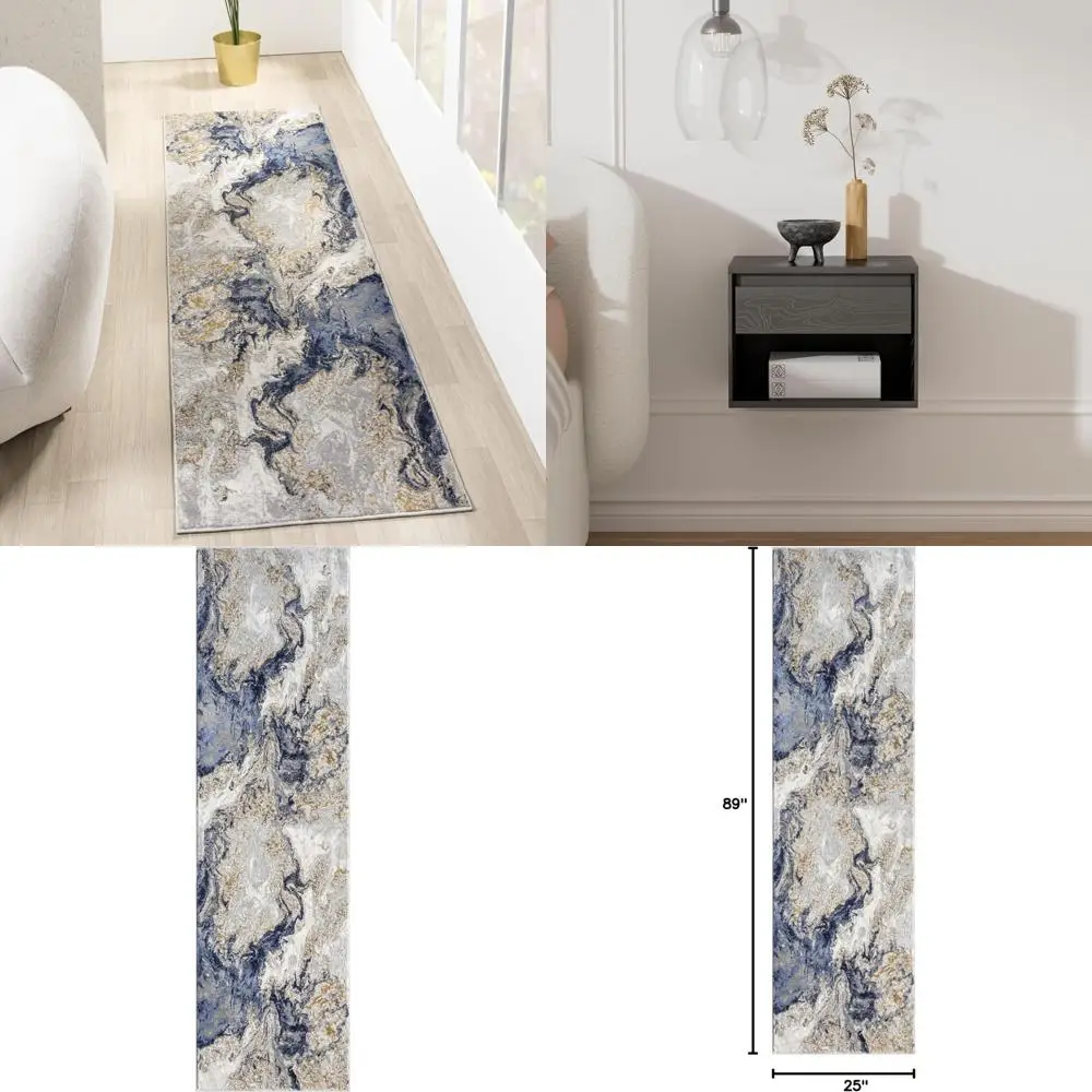 

Коврик Blue Marble Swirl Abstract Area, 2x7, большой размер, современное декоративное покрытие для пола