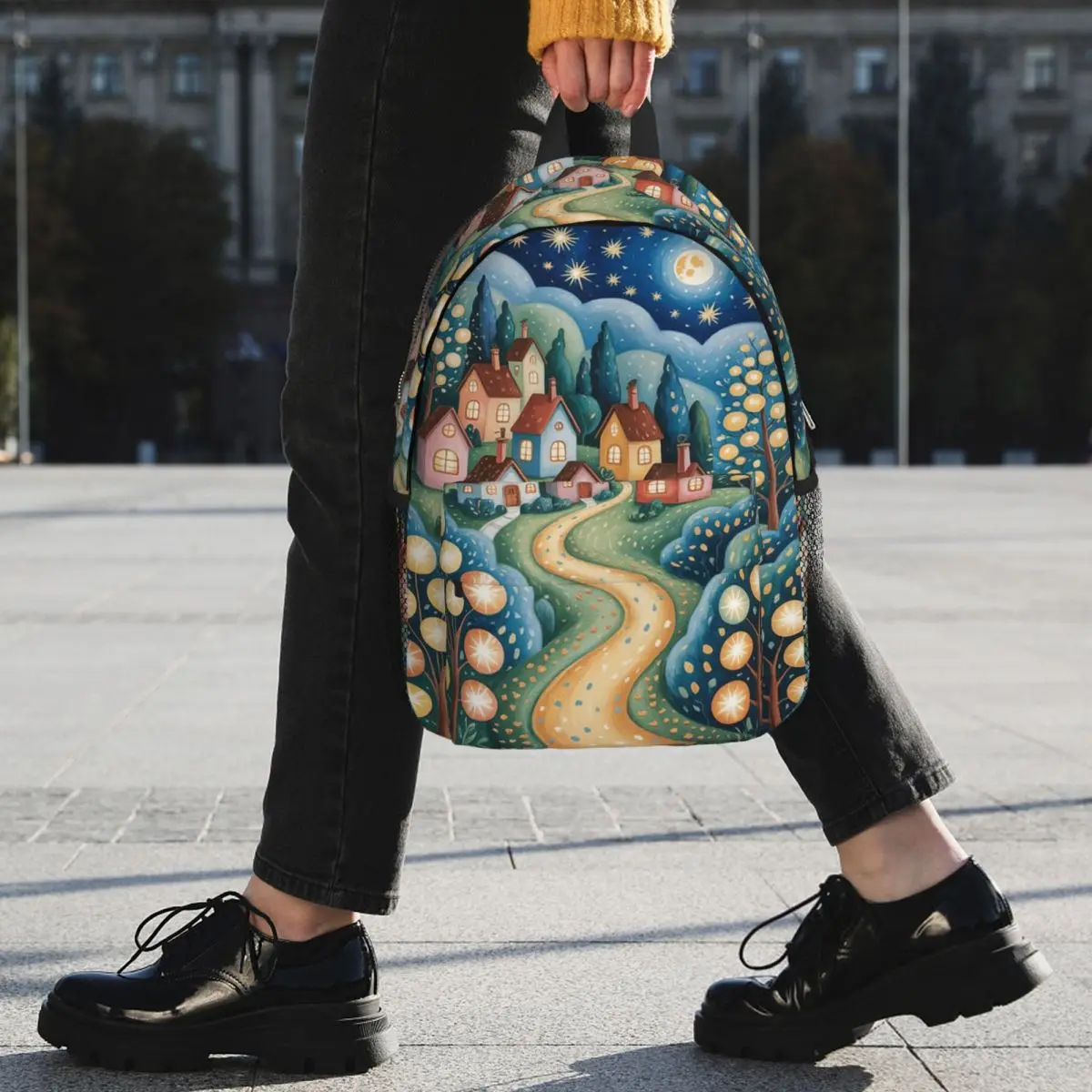 Enchanting Fairy Tale Town Print Backpack Student BookBag Kids School Bag Laptop Shoulder Bags for Men Women