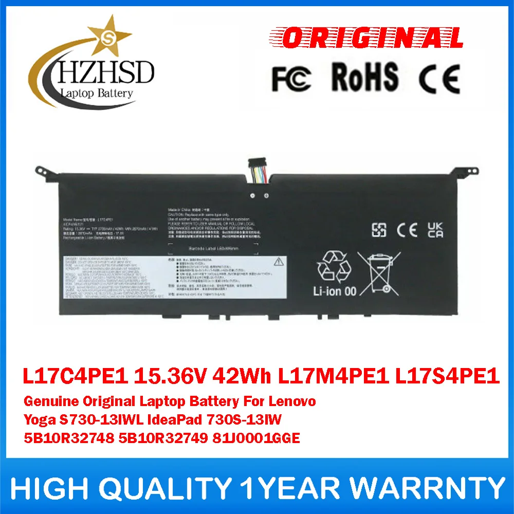 

L17C4PE1 15.36V 42Wh L17M4PE1 L17S4PE1 Genuine Original Laptop Battery For Lenovo Yoga S730-13IWL IdeaPad 730S-13IW 5B10R32748/9