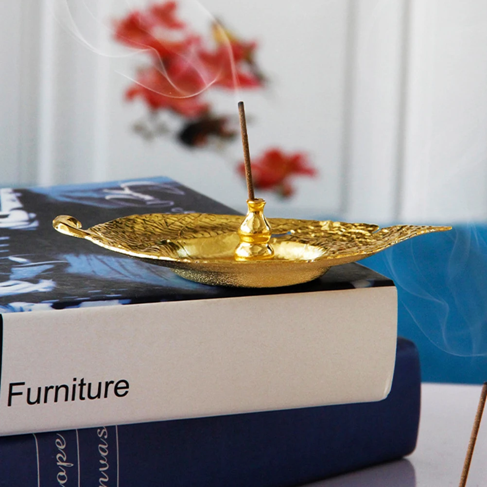 

Censer Incense Stick Holder Middle Leaf Tray Decor Aromatherapy Plate Desktop Home Decoration Golden Delicate