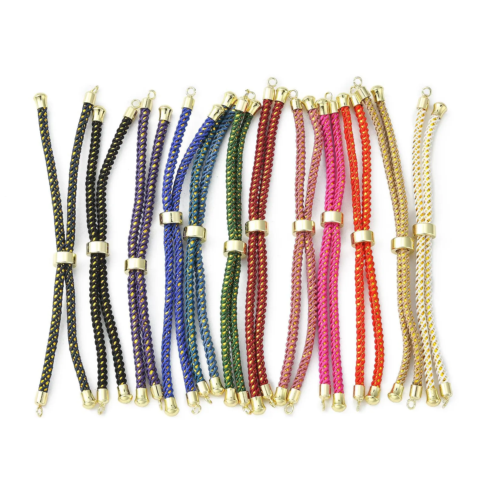 5pcs 22cm Ajustável Nylon Cord com Latão Encontrar Para As Mulheres DIY Slider Pulseira Jóias Fazendo Acessórios Descobertas Mixed Color