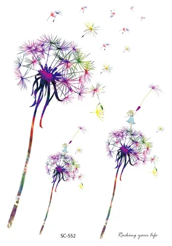 Rocooart  Colorful Dandelion Fake Tattoo For Girls Flower Taty Body Art Temporary Tattoo Sticker Women Tatuagem Flash Tatoo