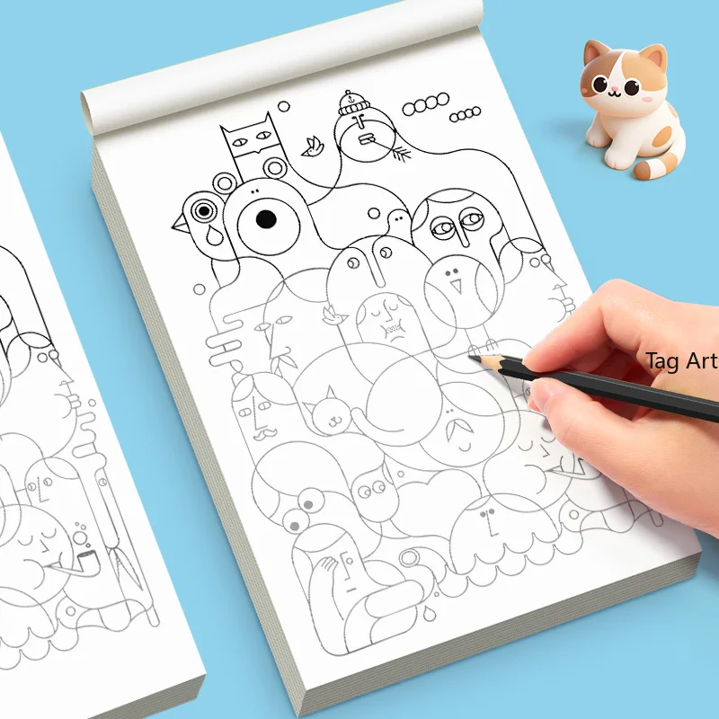 A Hand Drawn Adult Stress Relieving and Calming Graffiti Book, European Architecture/cute Pets/love/mandala Theme, 24 Pages