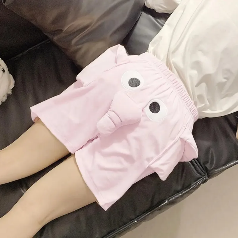 Design Shorts 3d Cartoon Elephant Decor Couple Pajama Shorts Soft Breathable Unisex Summer Homewear Sleepwear Shorts for Comfort