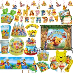 Disney Winnie The Pooh Theme Birthday Party Decoration Disposable Tableware Set Balloon Baby Shower Kids Birthday Party Supplies