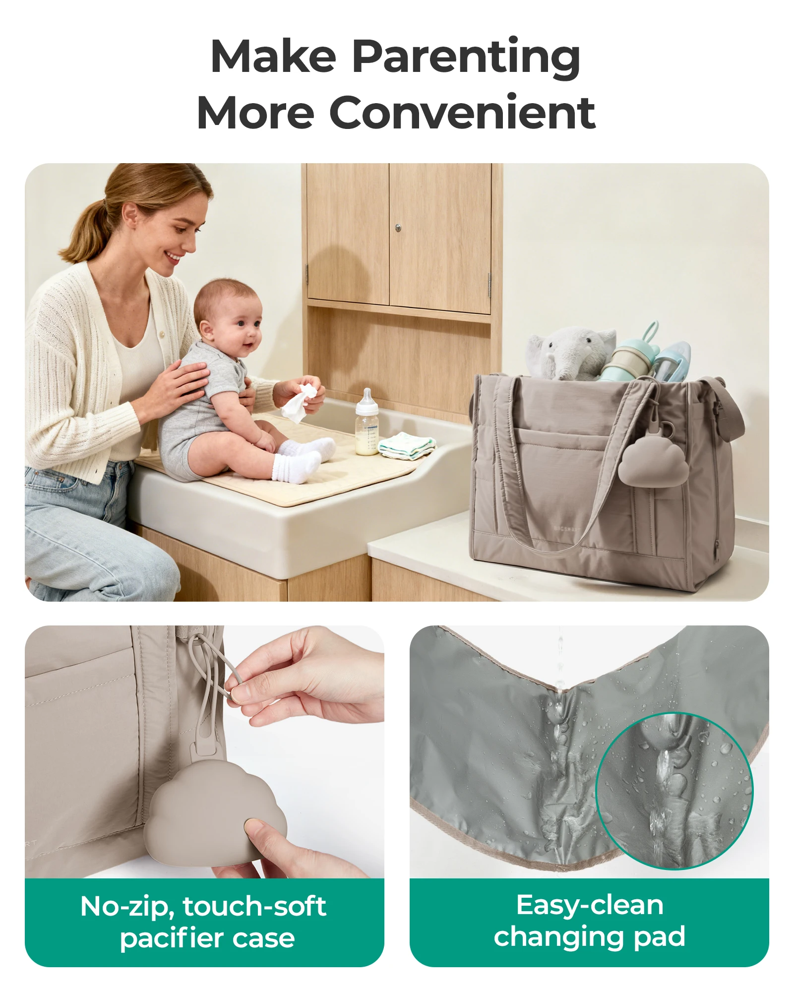 BAGSMART Diaper Bag Tote 5-in-1 Mommy Bag Water Resistant Puffer Baby Bag with Pacifier Case Insulated Pockets - view 2