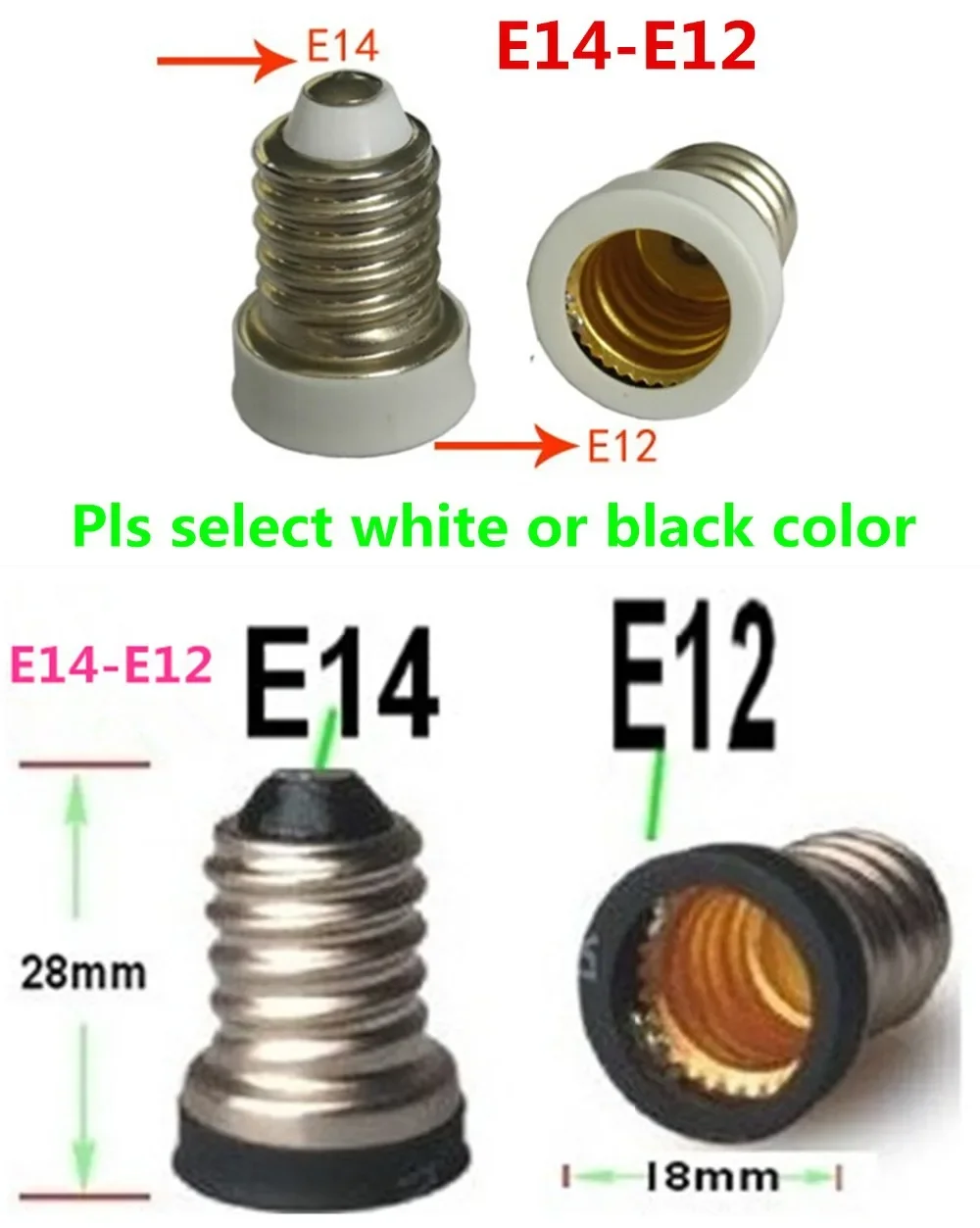 100pcs E14 to E12 adapter Lamp Holder socket converter E14-E12 bulb base edison socket lamp base Free Shipping