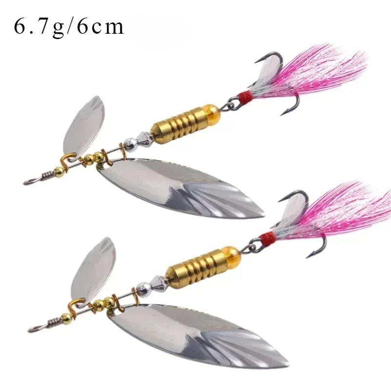 

5 Pcs Metal Sliver Rotating Sequins Spoon Lure 6.7g Spinner Fishing Hard Bait With Feather Treble Hook Fishing Accessories