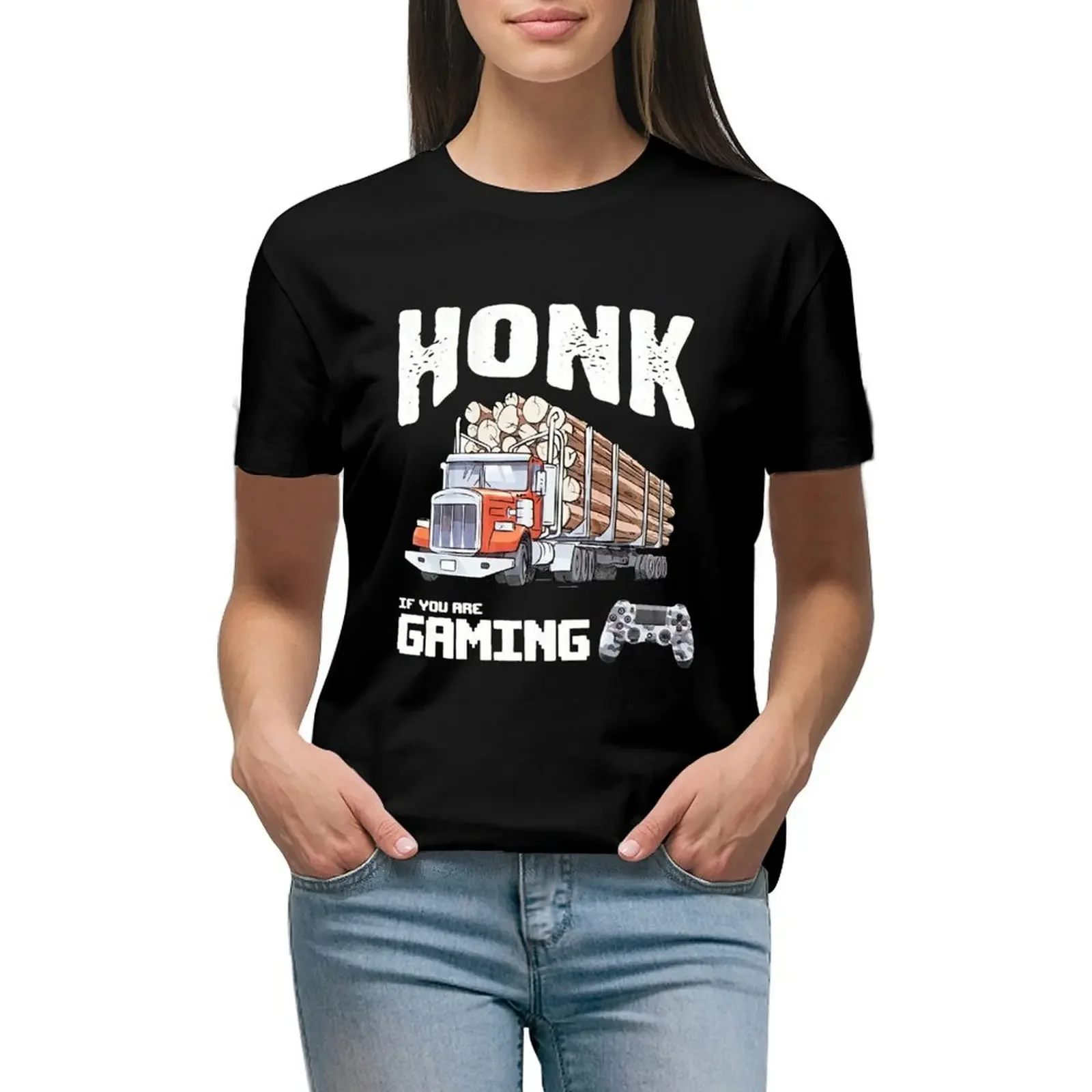 

HONK IF YOU ARE GAMING (TRUCKER GAMER) CoolShirtz/Cold Ones t-shirt (REPRODUCTION) T-Shirt sweat hippie clothes plain Women tops