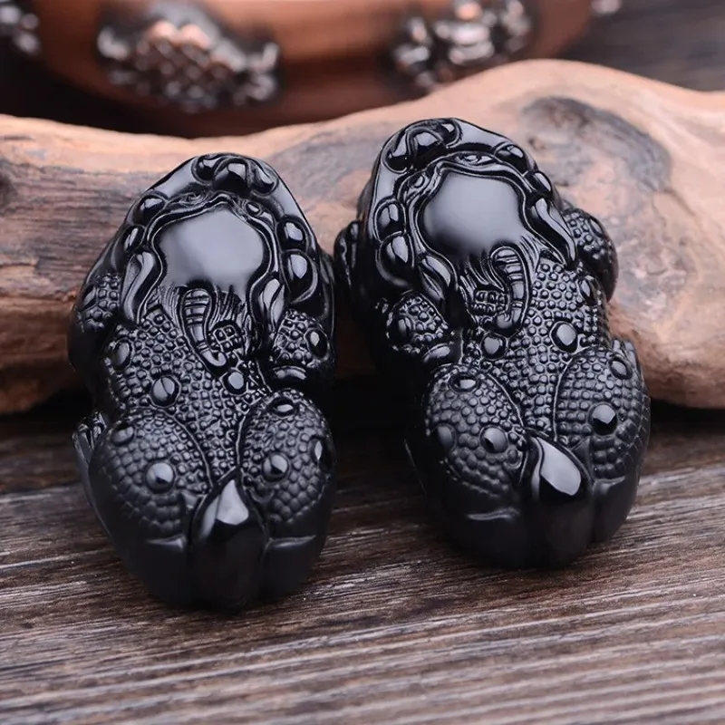 Natural Obsidian Pixiu Pendant Necklace Fashion Accessories Jewelry Carved Exorcism Amulet Luck Gifts Women Sweater Chain New