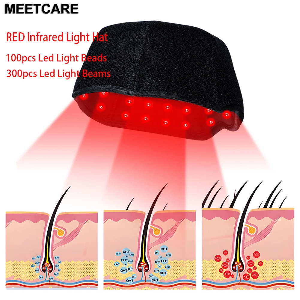 LED Red Light Infrared Hat with 660nm 850nm 100pcs LED Lights 300pcs Beams Infrared Helmet for Hair Loss&Hair Growth Cap Device