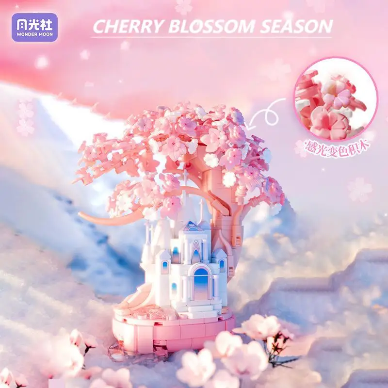 DIY 크리 에이 티브 변색 벚꽃 나무 집 빌딩 블록 MOC 꽃 클래식 모델 벽돌 장난감 소녀를위한 로맨틱 선물