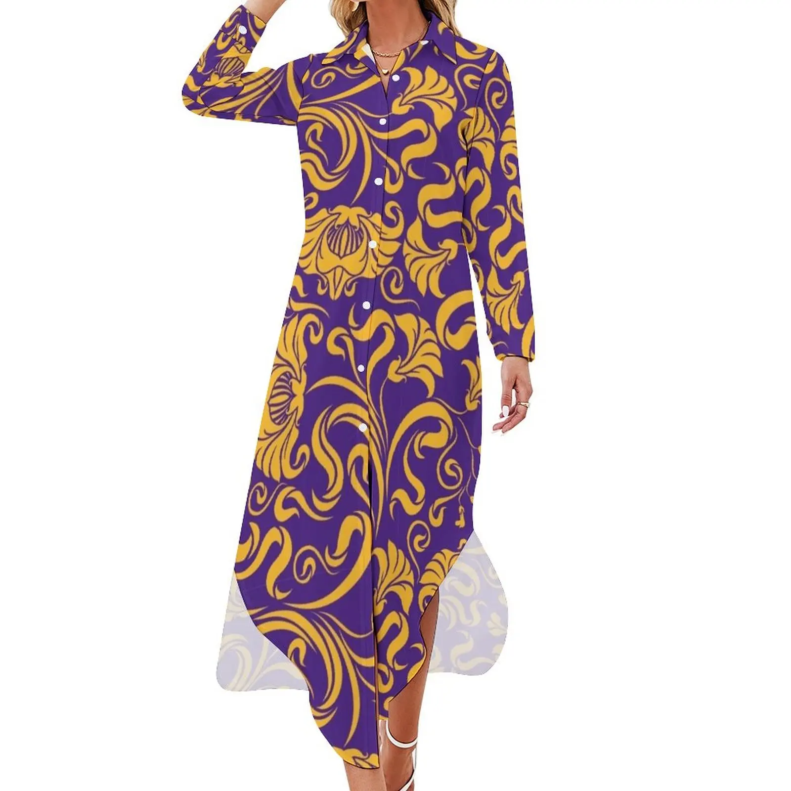 

Baton Rouge - Floral Reversed Long Sleeved Shirt Dress purple dress prom dress 2024