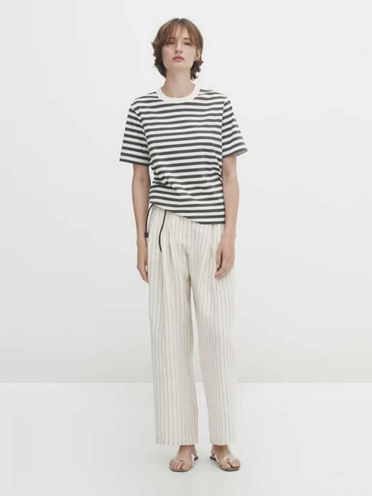 Damska koszulka casualowa z okrągłym dekoltem, w paski, z czystej bawełny, wygodna, letnia, nowość, do pracy, prosty krój.