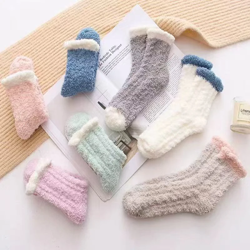 1/5 Pairs Random Women Classic Color Block Socks, Soft Thick Fleece Lined Warm Comfort Mid Calf Socks