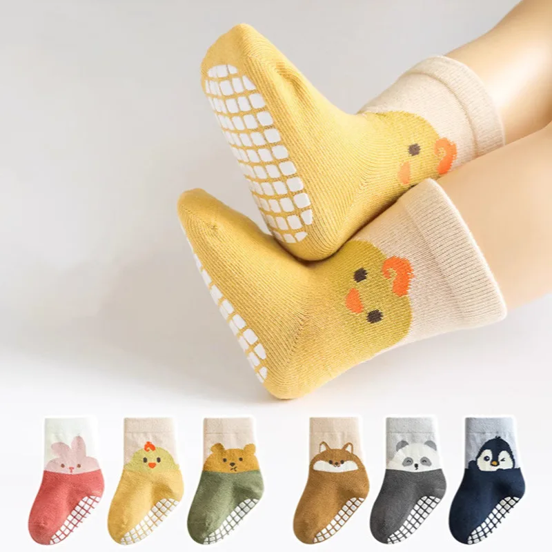 

6 Pairs Kids Socks Cotton Cartoon Animal Breathable Children's Clothing Anti-slip Sock Baby Boy Girl Toddlers Non-Slip Grip