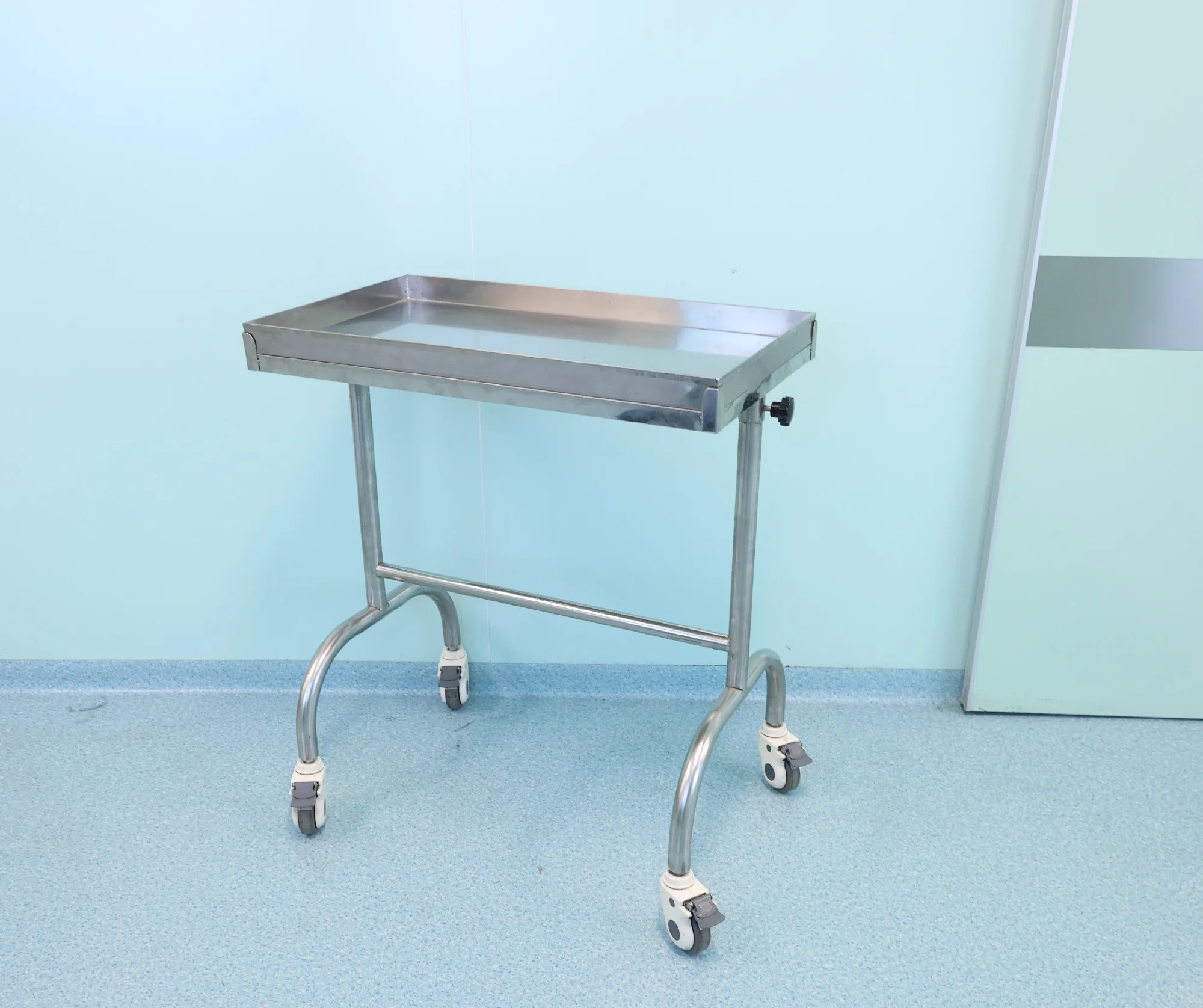 Stainless steel double rod square tray bracket 4 wheels multi-functional mobile medical cart